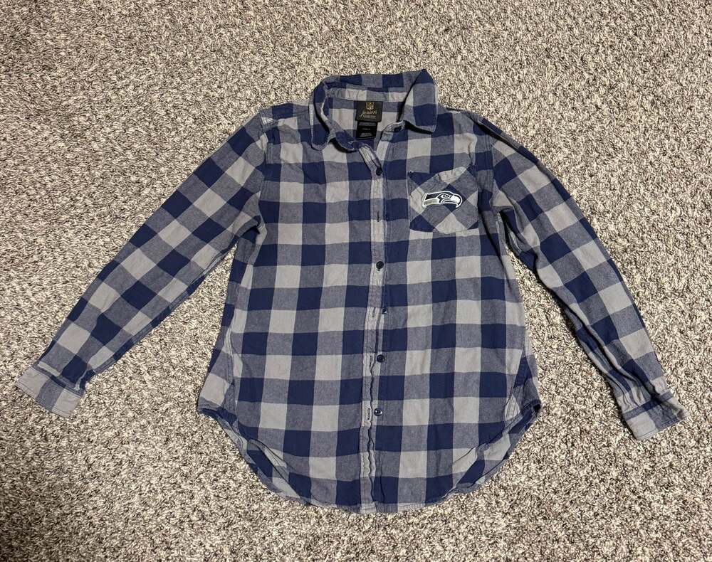 Seattle Seahawks NFL Juniors Blue Gray Plaid Flannel Shirt